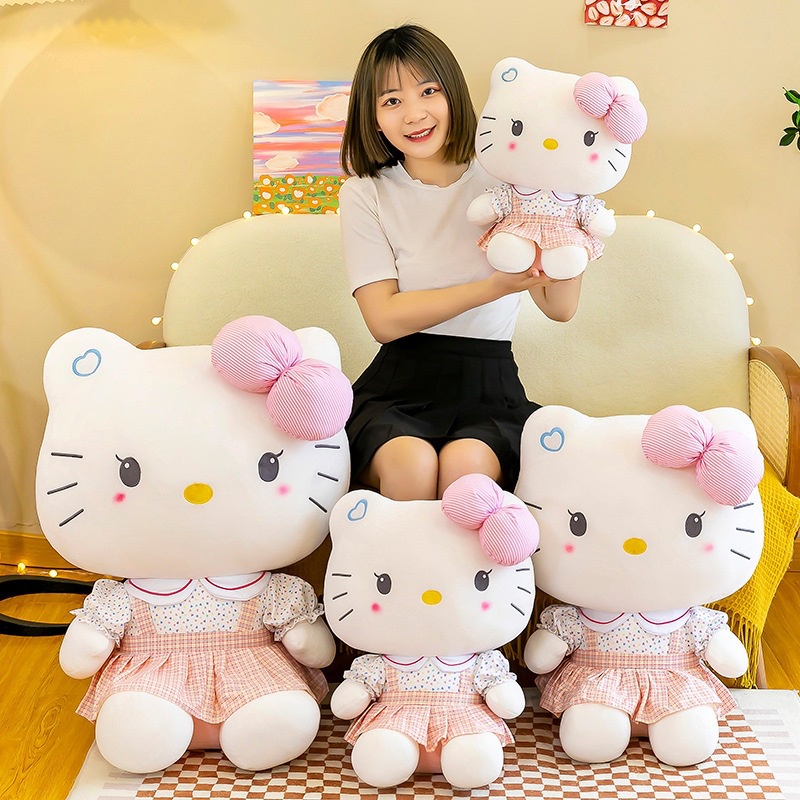 Gấu bông Hello Kitty áo trái tim mặc váy yếm dễ thương kích thước 40/50/55cm NEOCI