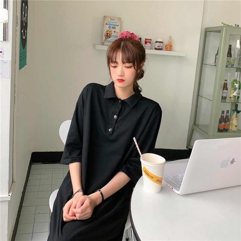 Đầm cổ polo dáng rộng dài phong cách mùa hè Hàn Quốc có 2 màu tùy chọn | BigBuy360 - bigbuy360.vn