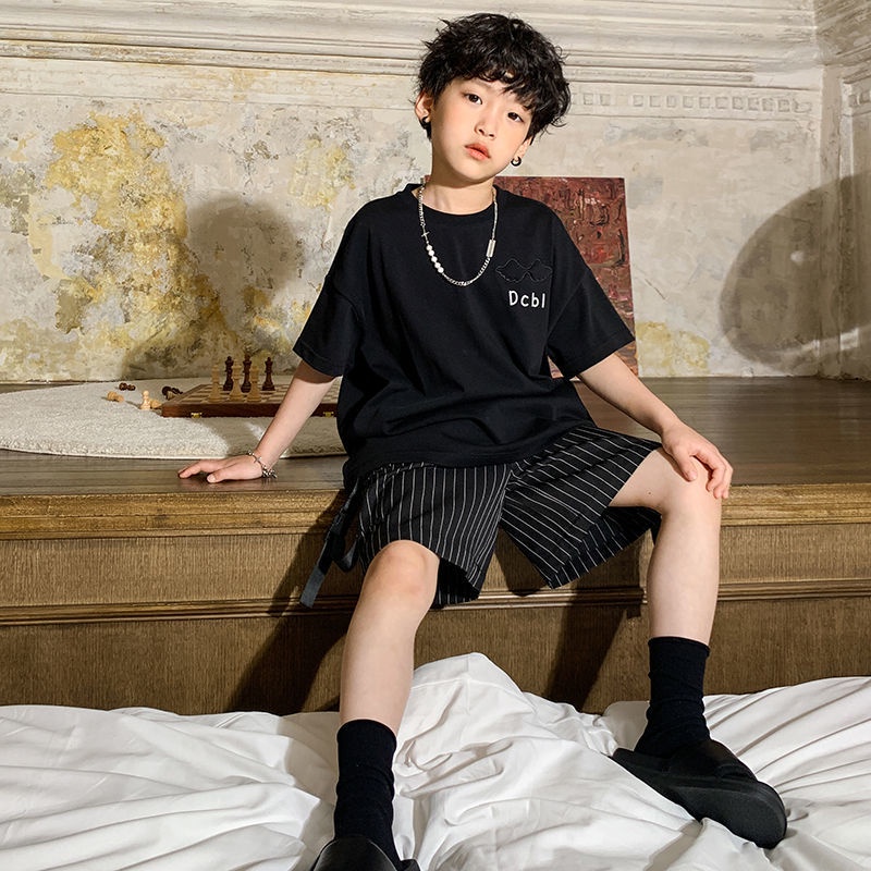 Áo Thun Tay Ngắn Màu Đen Chất Liệu Cotton Mỏng Thời Trang Mùa Hè Dành Cho Bé Trai 2022