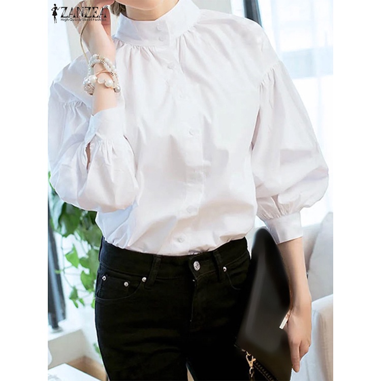 Áo sơ mi ZANZEA cổ tròn tay lỡ 3/4 dáng rộng phong cách cổ điển dành cho bạn nữ