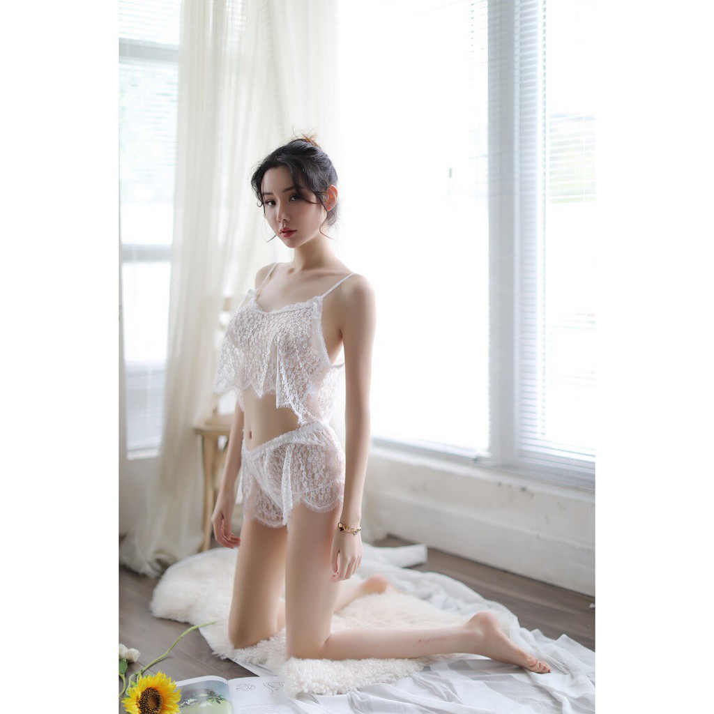 Bộ đồ ngủ sexy trắng hai mảnh trắng gợi cảm quyến rũ 21 | BigBuy360 - bigbuy360.vn