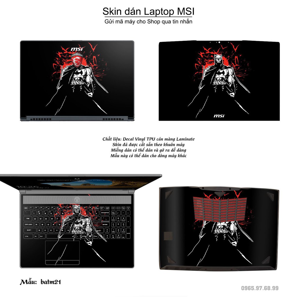 Skin dán Laptop MSI in hình Người dơi (inbox mã máy cho Shop)