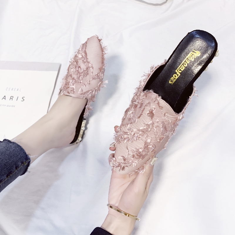 Giày mũi nhọn phối lông thời trang cho nữ