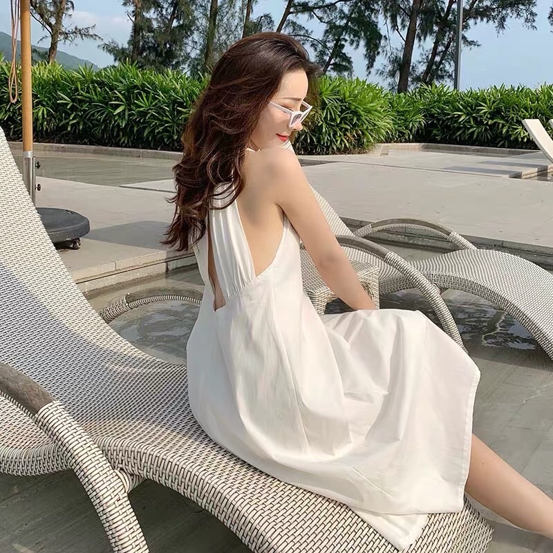 Đầm Váy Cổ Yếm Hở Lưng Có Sẵn Mút Ngực Mặc Đi Chơi Du Lịch Siêu Xinh F2HT