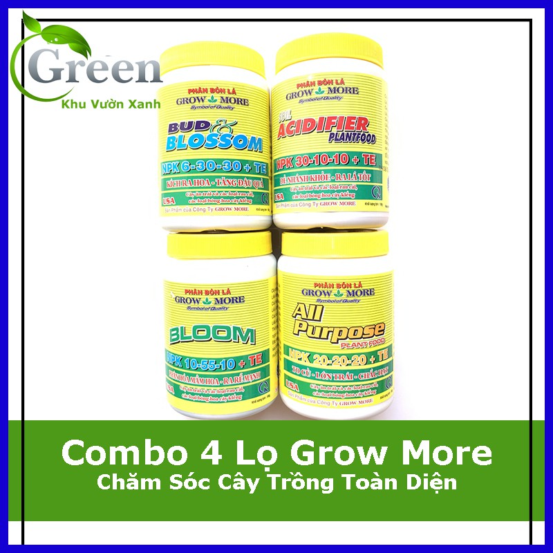 Combo 4 lọ phân bón lá NPK cao cấp hiệu Grow More chăm sóc phong lan, cây cảnh, cây trồng - 100gr/lọ