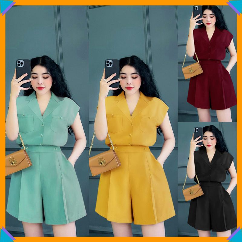 Set đồ nữ sang chảnh đẹp set nguyên bộ áo sơ mi 2 túi quần short xinh xắn J1182