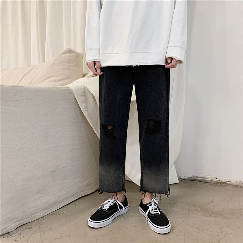 Quần jean Nam - Baggy nam phong cách rách thời trang- quần bò nam( ống rộng tua).