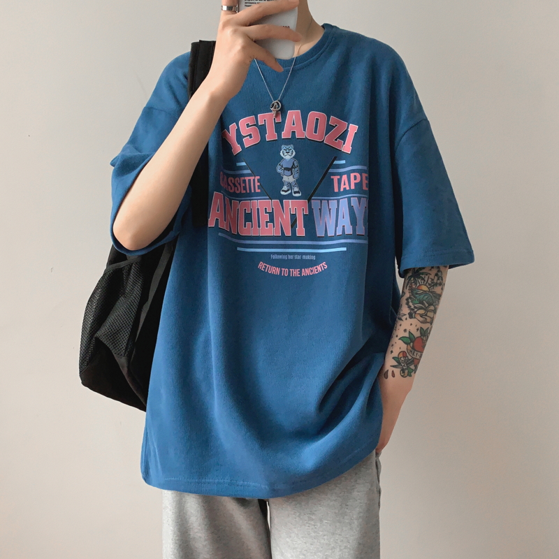 Áo thun tay ngắn cổ tròn chất liệu Cotton in họa tiết thời trang mùa hè cho nam