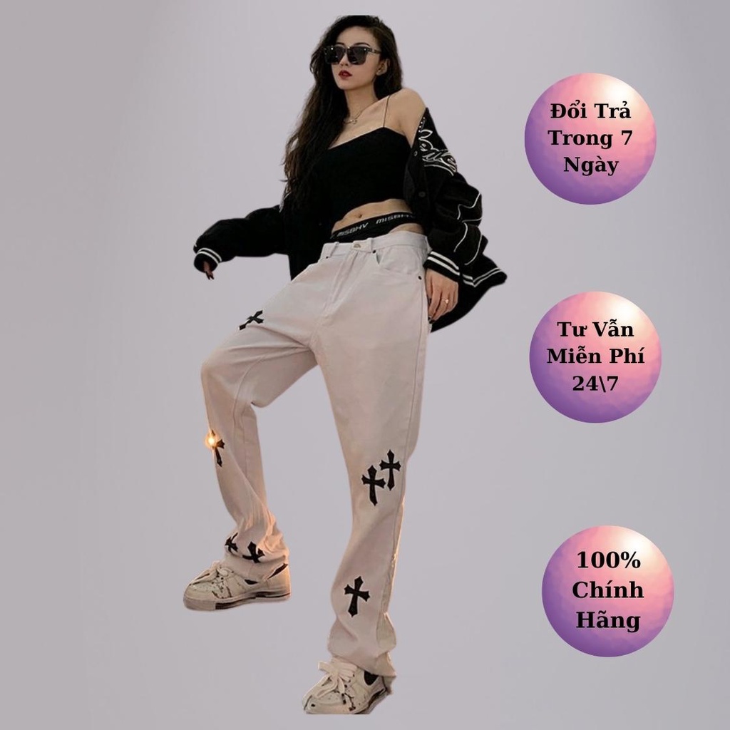Quần baggy jean nam ống rộng đẹp cao cấp in thánh giá chất liệu thoải mái thấm hút DIPO_Shop