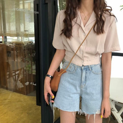Áo sơ mi voan tay ngắn phong cách Hàn Quốc dành cho nữ