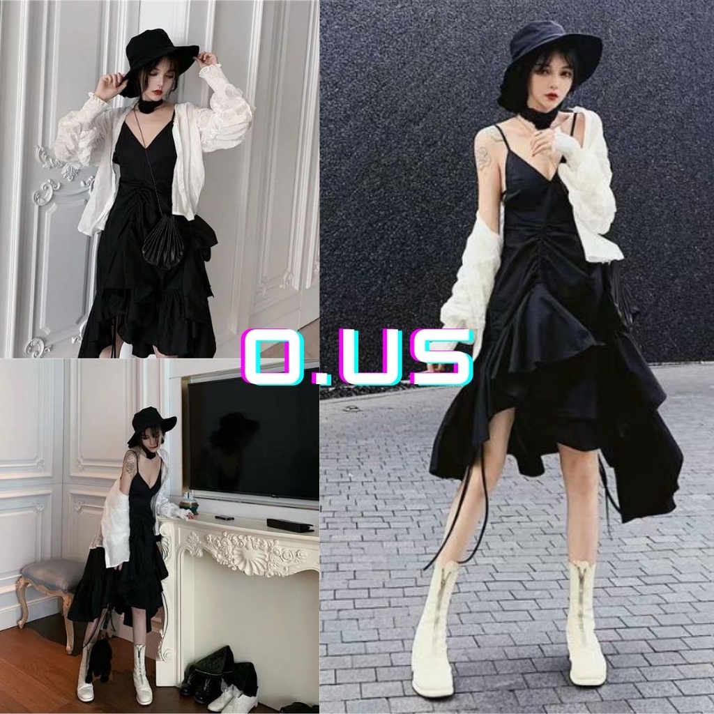 (Sẵn Đen) ĐẦM VÁY DẠ HỘI 2S XÒE VẠT XÉO XẾP TẦNG