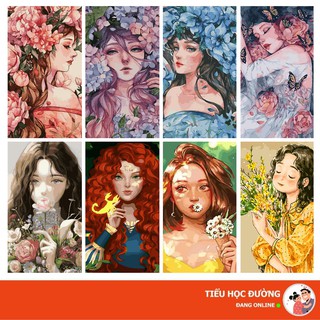 Tranh Tô Màu Theo Số Nàng Thơ Đã Căng Khung Tranh Sơn Dầu Số Hoá Chủ Đề Cô Gái Và Hoa