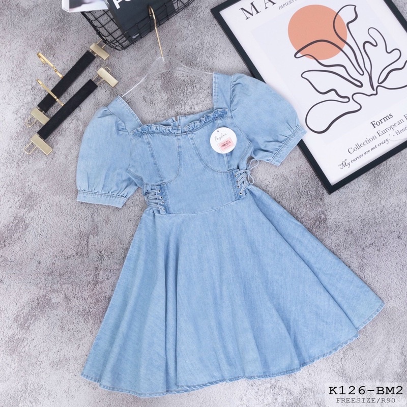 [Hàng Cao Cấp] Váy Jean Nữ Xanh Dáng Xòe AIORI Váy Đầm Jean Bò Rin Nữ Siết Dây Eo Phong Cách Hàn Quốc_K126/Fre