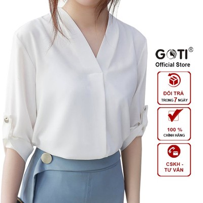 GOTI - SALE LẺ SIZE - Áo Công Sở Nữ Kiểu Hàn Quốc Đẹp Cao Cấp Cổ V Vải lụa Tay Lỡ Màu Trắng, Vàng, Hồng, Đen 3084 3099