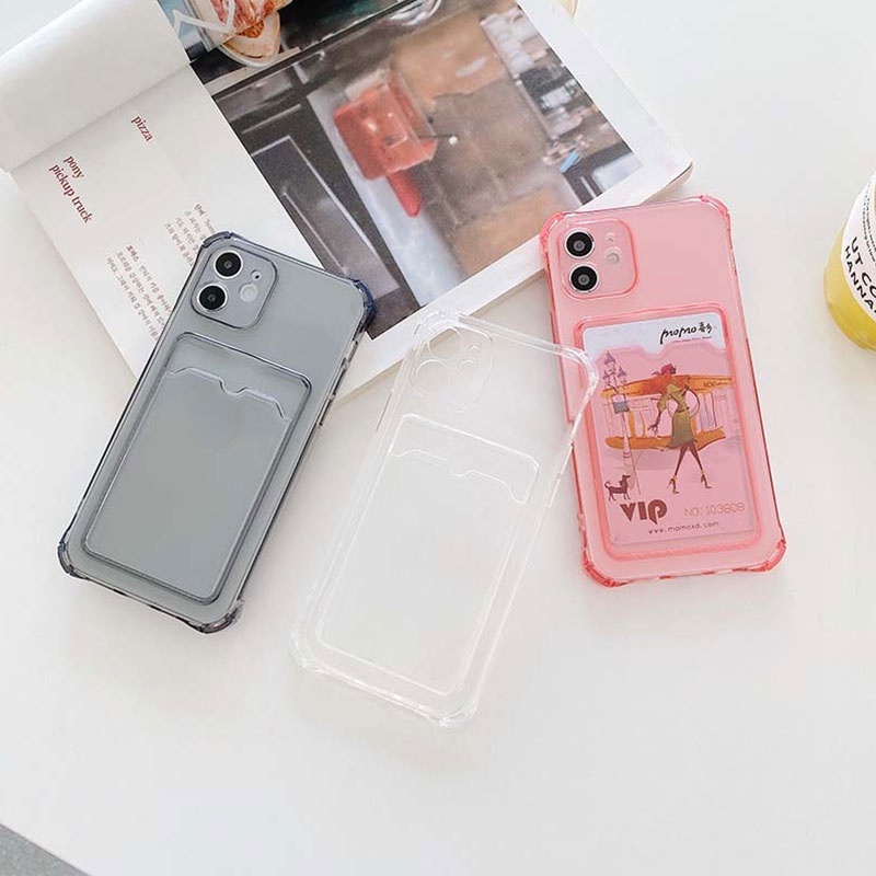 Ốp Điện Thoại TPU Mềm Trong Suốt Chống Bụi Chống Sốc Màu Trơn Có Ngăn Đựng Thẻ Cho iPhone7 8 Plus 11 12 Pro Max X XS XR XSMAX