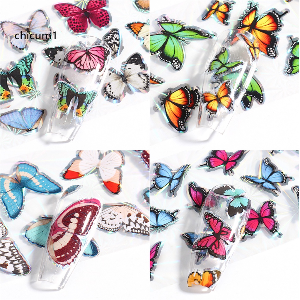 Set 20 Miếng Dán Móng Tay Hình Bướm &amp; Bầu Trời Sao