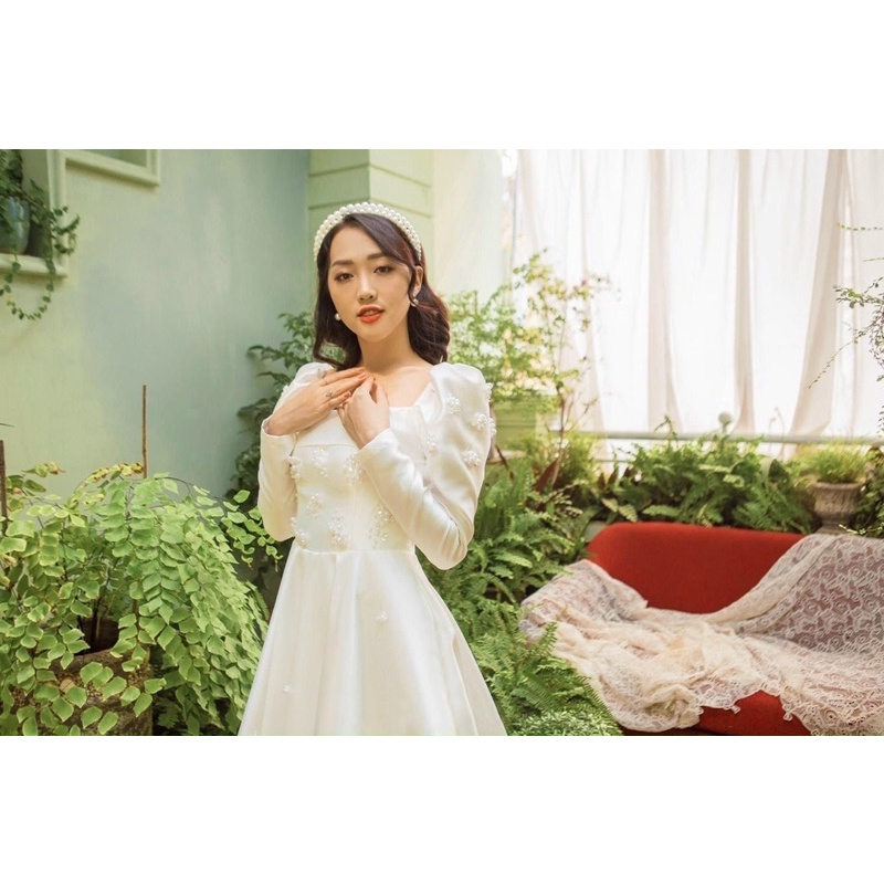 ĐẦM NÀNG DÂU CỔ U TAY PHỒNG ĐÍNH Hạt CAO CẤP full size S/M/L/XL