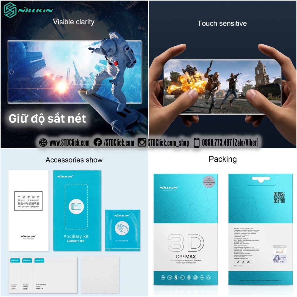 KÍNH CƯỜNG LỰC SAMSUNG GALAXY S22 ULTRA 5G NILLKIN 3D CP+MAX CHÍNH HÃNG