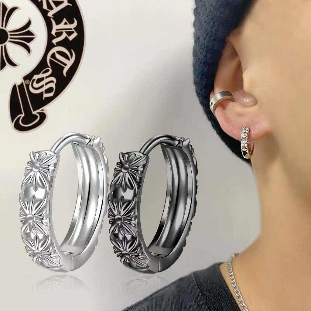 Bông tai, Khuyên tai nam nữ mạ bạc dáng tròn họa tiết hoa hướng dương cá tính, Độc đáo, Unisex, 1 chiếc