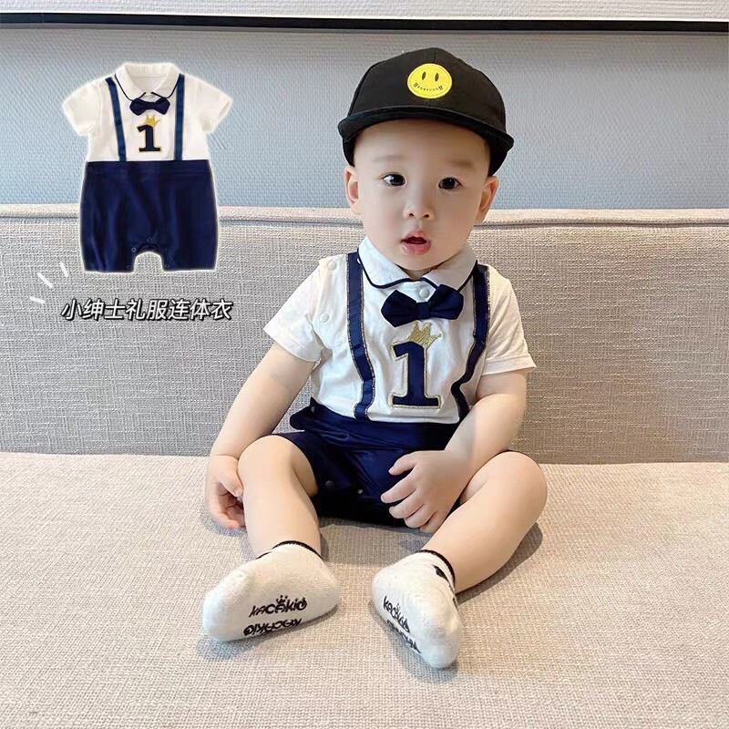 Bộ body cộc tay bé trai, set công tử bé trai kèm nơ xinh cắn