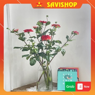 Lọ hoa thủy tinh 🔴SAVISHOP🔴 Lọ hoa đẹp viền gân - Bình thủy tinh trắng viền vàng gân sọc nhuyễn sang trong
