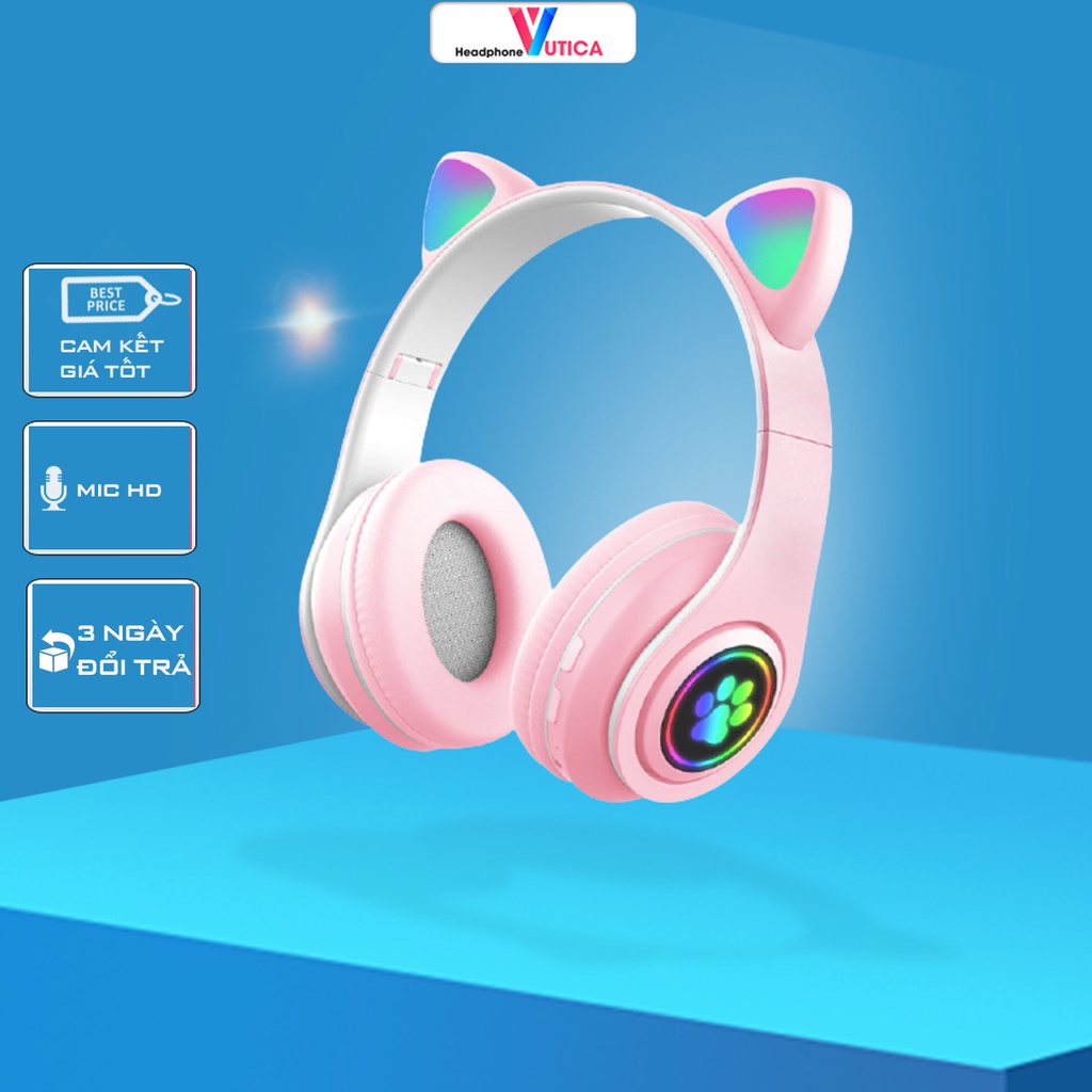 Tai nghe mèo bluetooth chụp tai B39M có míc led 5 màu kết nối V5.0 gấp gọn tiện lợi, headphone mèo âm thanh siêu trầm