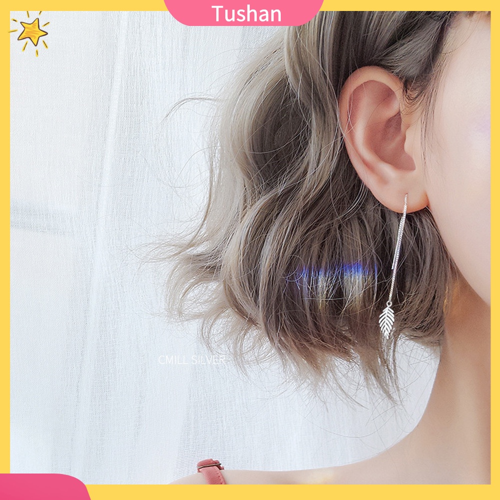 Khuyên tai dài hình chiếc lá phong cách trẻ trung thanh lịch dành cho nữ