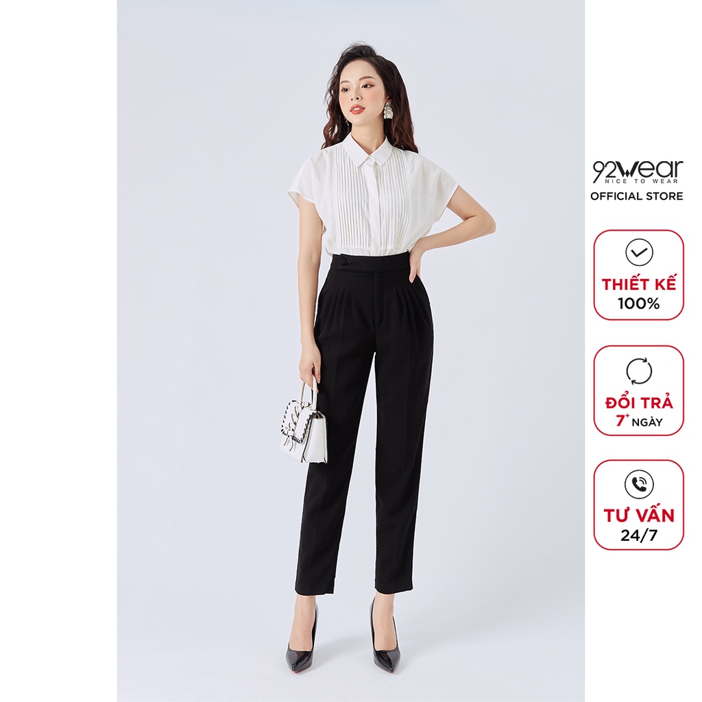 Áo sơ mi voan nữ công sở 92WEAR đủ màu thiết kế gấp ly thân trước ASA1044