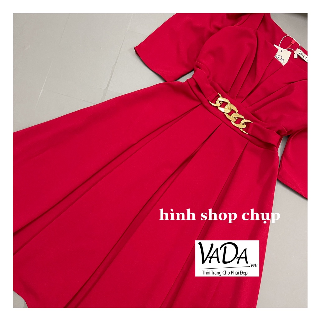 Đầm nữ dự tiệc màu đỏ thiết kế dáng xòe cổ vuông mới sang trọng- Thời Trang VADA (Đ2000)