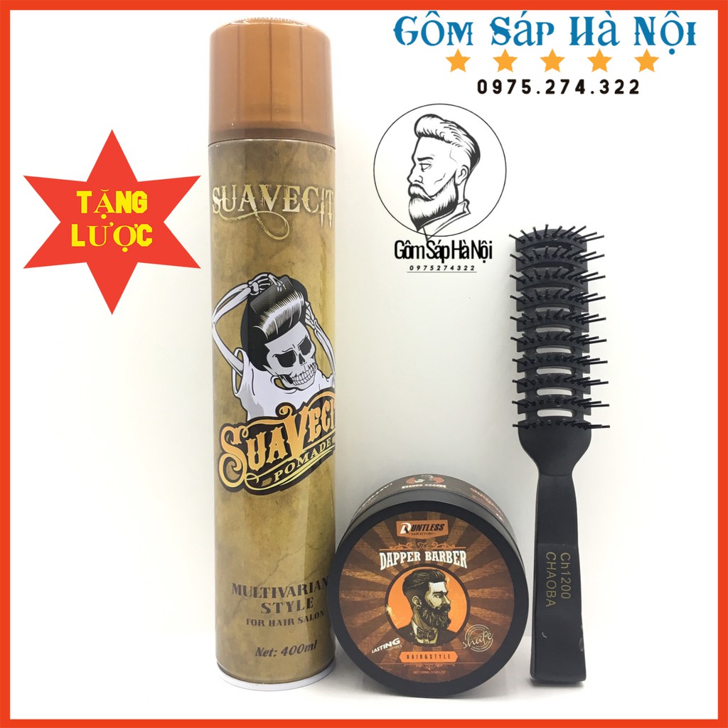 COMBO GôM XỊT TÓC GIỮ NẾP TÓC CỨNG SUAVECITO 400ML + Sáp Vuốt Tóc  DAPPER BARBER