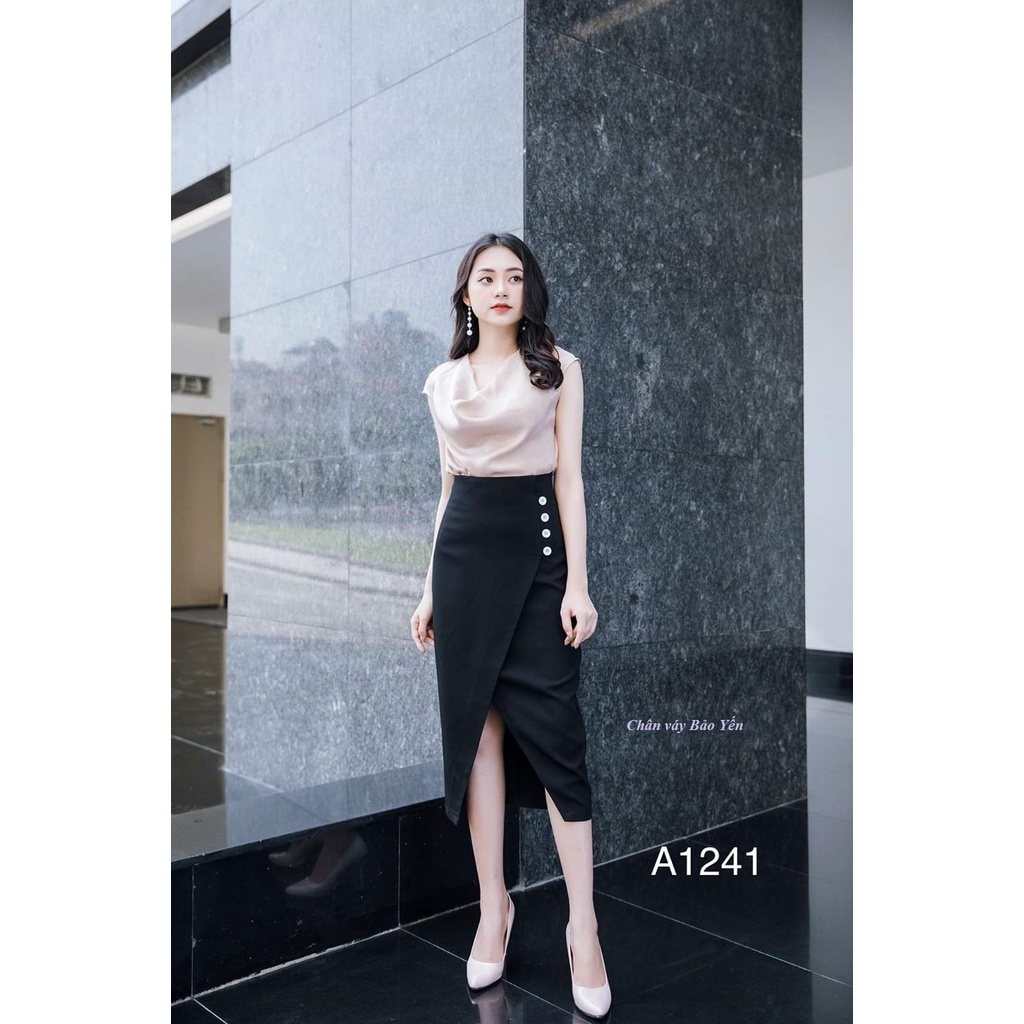 Chân váy đắp tà cúc sườn sang chảnh (sẵn size) - M10