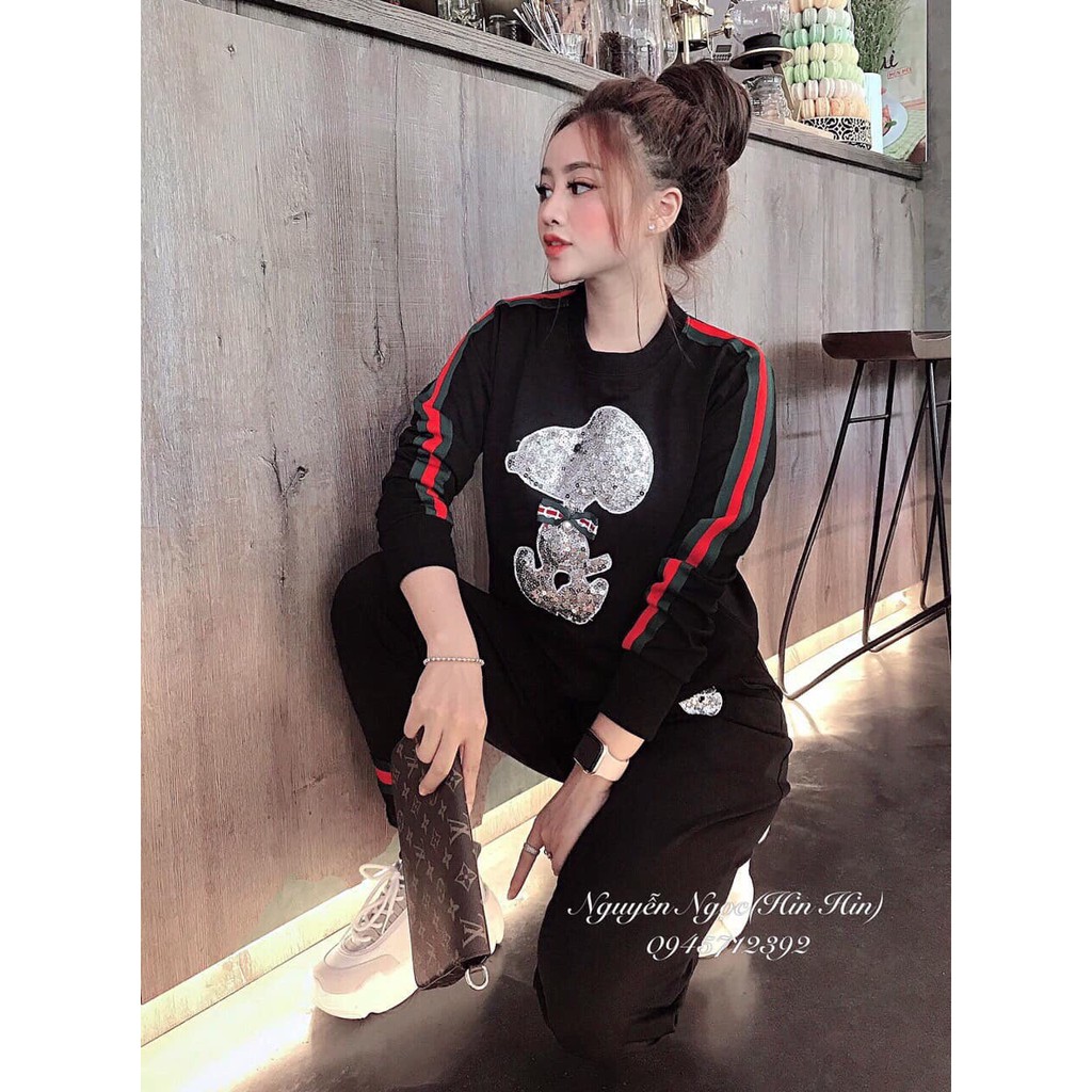 sét bộ thun viền đỏ tay dài cổ tròn in hình cá tính