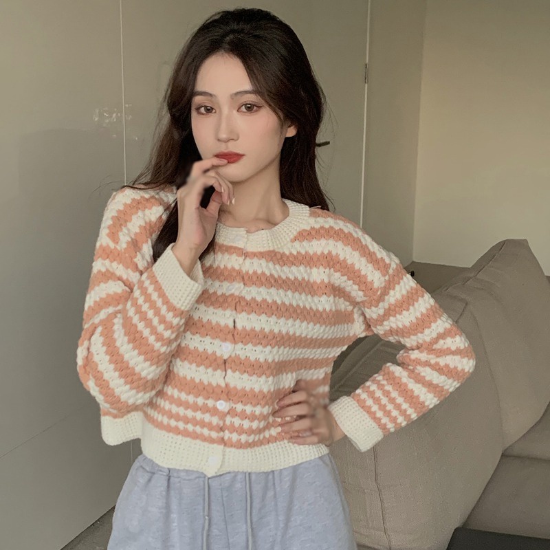 Áo khoác Cardigan dệt kim tay dài thiết kế dáng rộng thoải mái