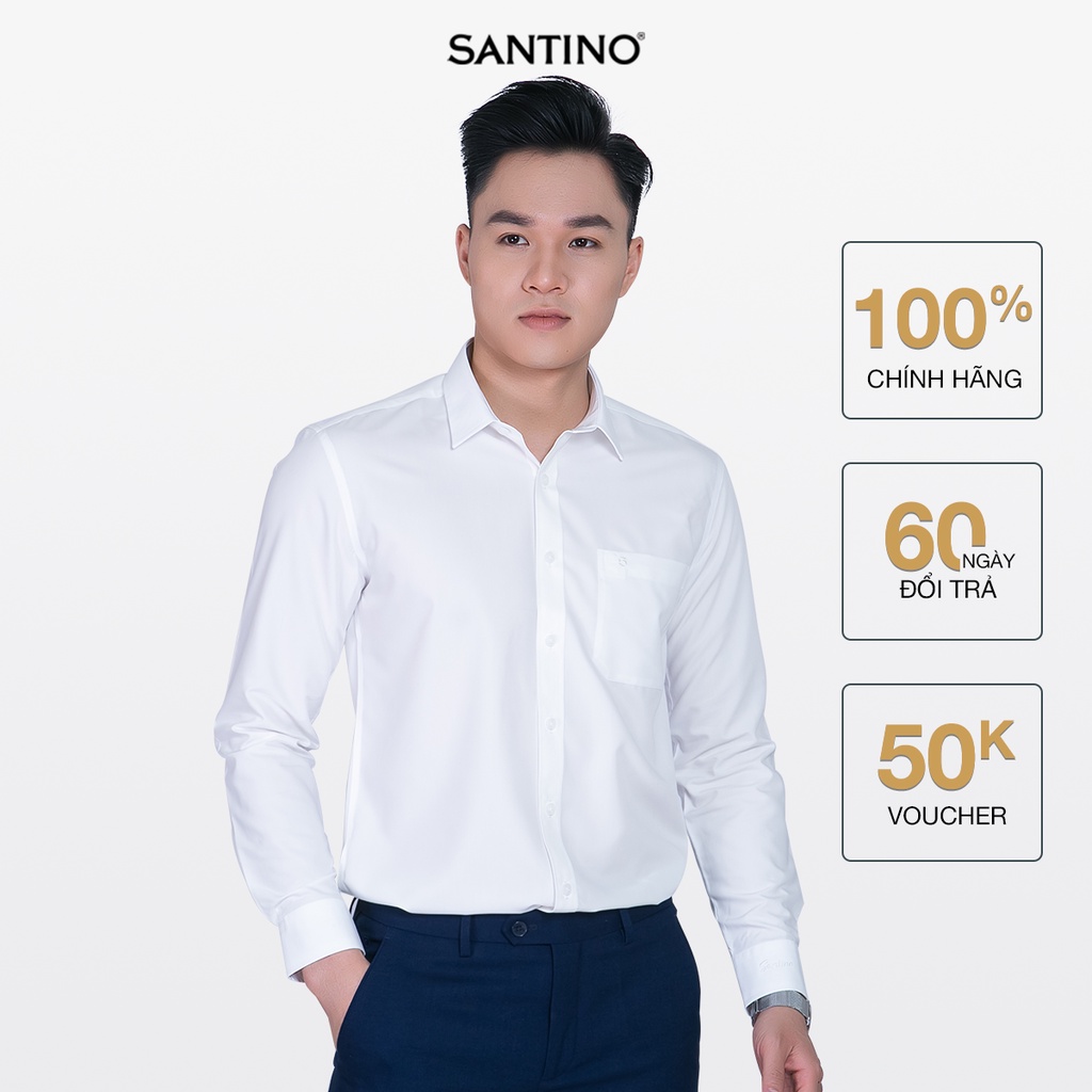 Áo Sơ Mi Trắng Nam Dài Tay GỖ SỒI Santino, Dáng Chuẩn Trẻ Trung Sang Trọng OL104