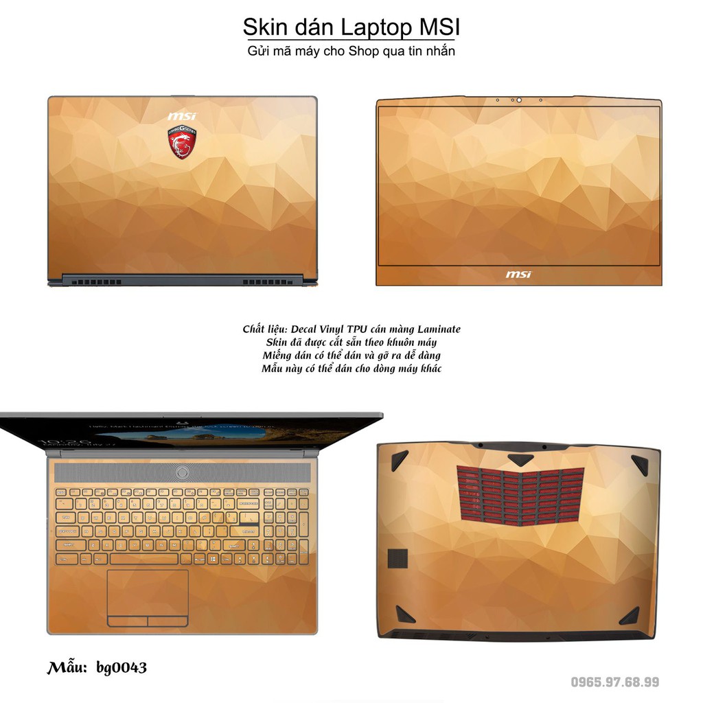 Skin dán Laptop MSI in hình Vân kim cương nhiều mẫu 2 (inbox mã máy cho Shop)