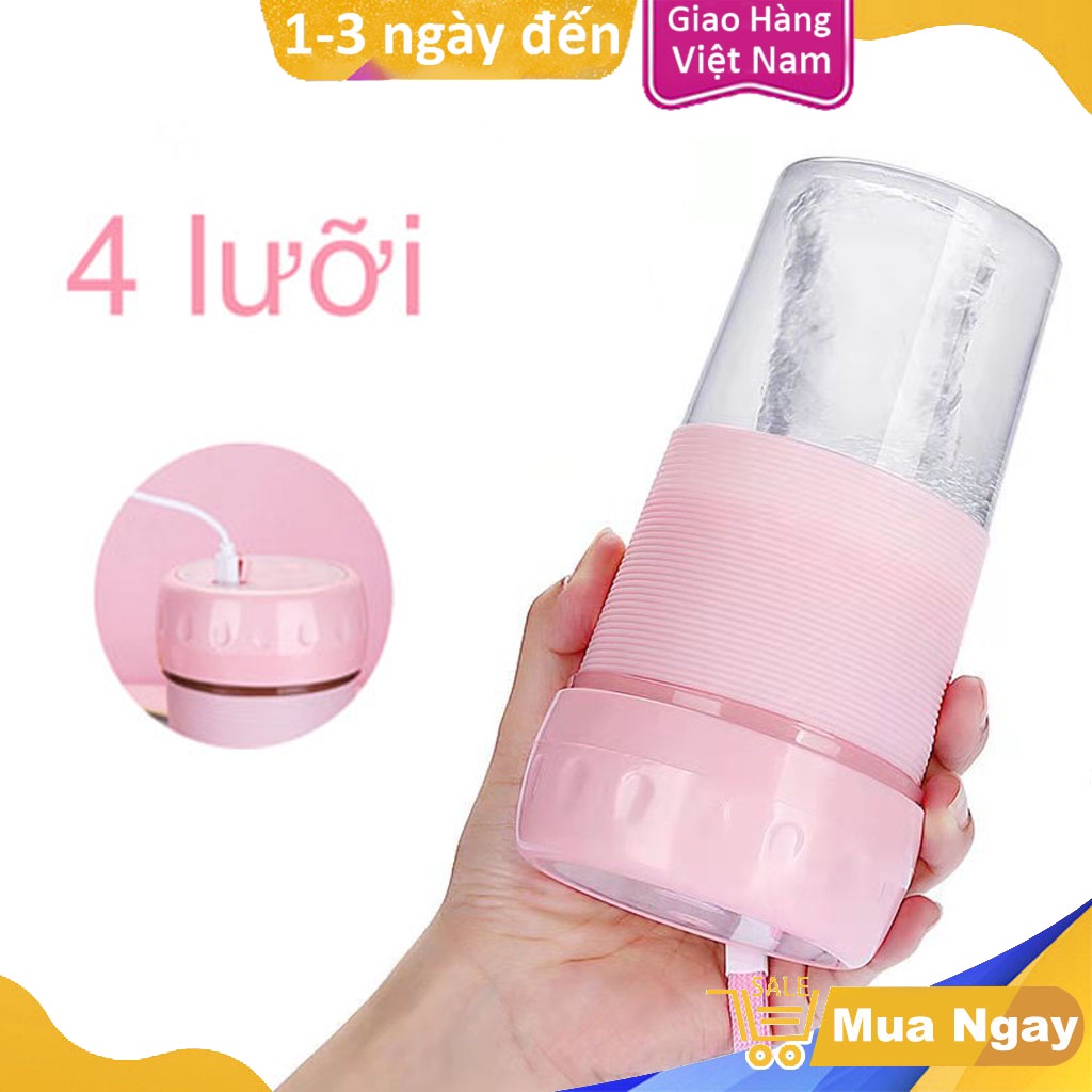 [Dao 4 lưỡi] Máy xay sinh tố mini cầm tay sạc USB, dung tích 300ml xay tốc độ nhanh