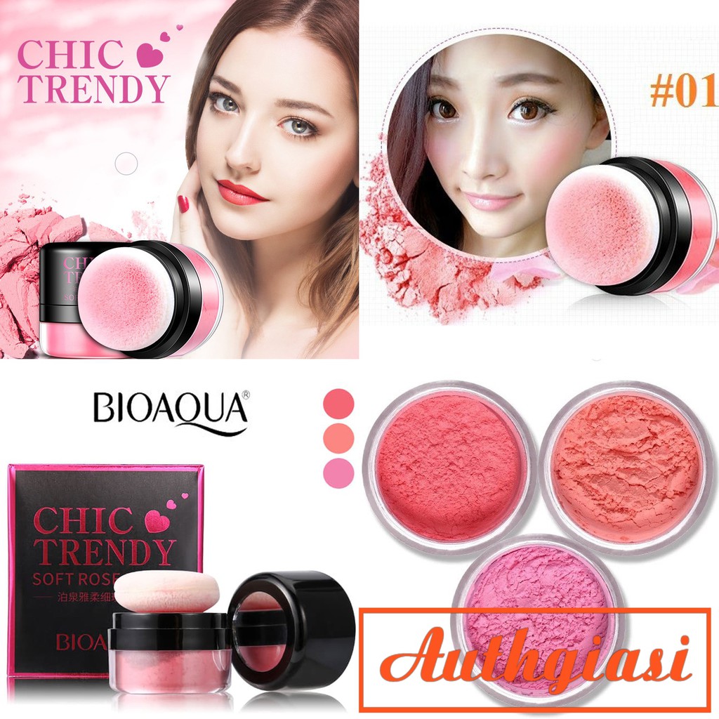 SẴN BÔNG TÁN Phấn má hồng Bioaqua Chic Trendy Soft Rose Blush hạt phấn mịn bền màu