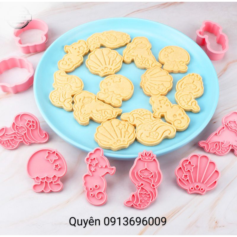 Bộ khuôn bánh quy, bánh qui, cookie, bánh cookies NÀNG TIÊN CÁ bằng nhựa 6 mẫu