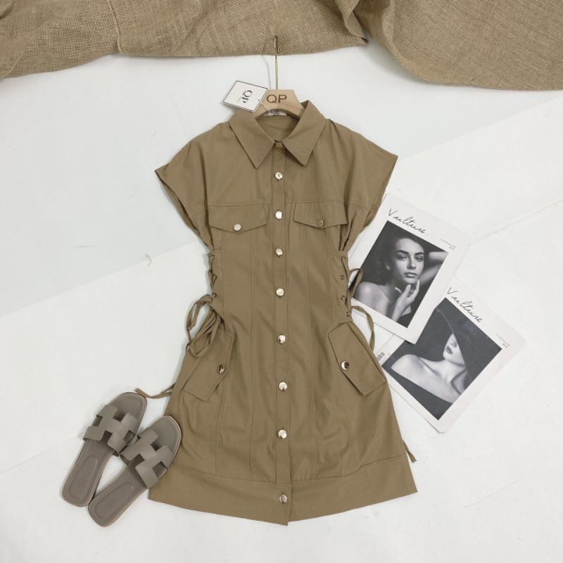 Váy kaki dây đan eo