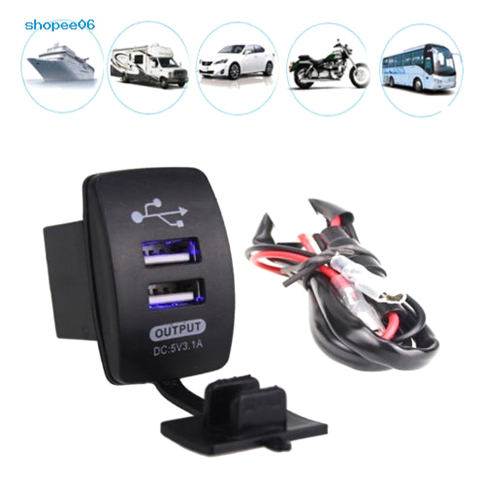 Ổ Cắm Sạc USB Hai Cổng Chống Thấm Nước Thông Dụng Cho Xe Máy/Xe Hơi