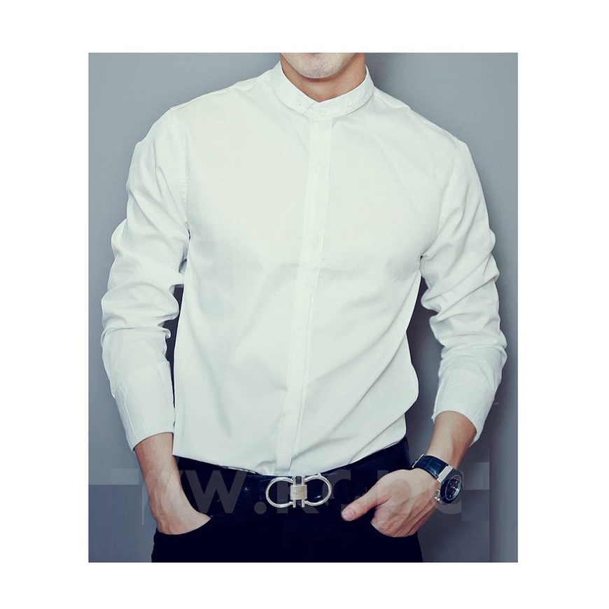 Áo sơ mi nam dài tay cổ tàu màu xanh than chất vải thô form ôm nhẹ phù hợp với nhiêu lứa tuổi