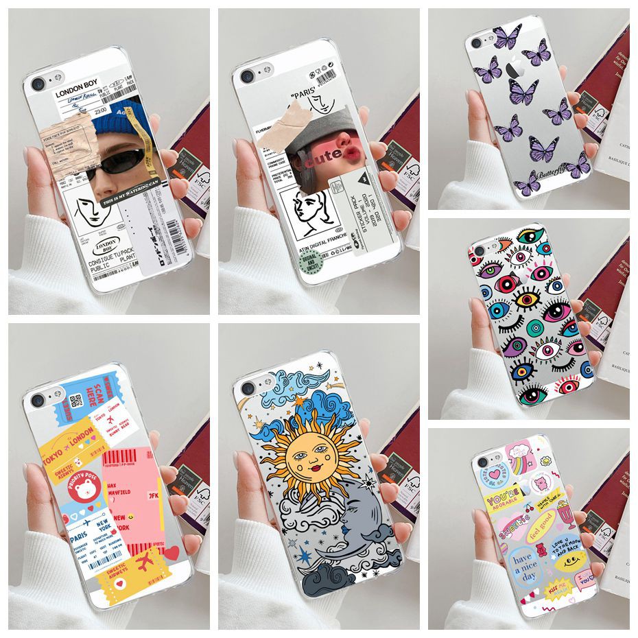 Ốp điện thoại silicone TPU mềm trong suốt họa tiết đa dạng thích hợp cho Iphone 5 5s Se 6 6s Plus