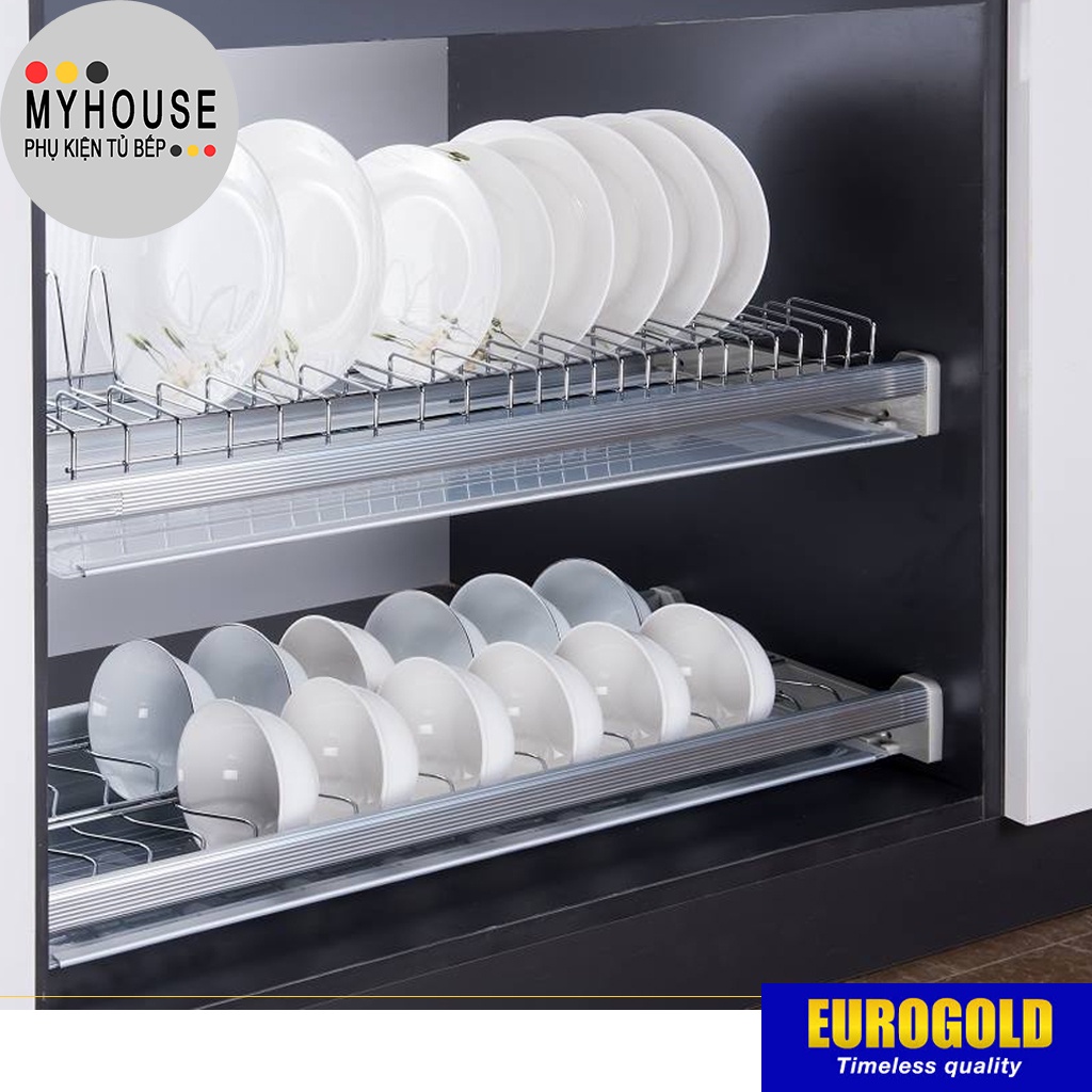Kệ bát đĩa cố định 2 tầng EUROGOLD Nan Tròn Inox 304, Phụ kiện tủ bếp