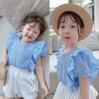Bg216 - bộ kẻ xanh dương quần trắng bé gái