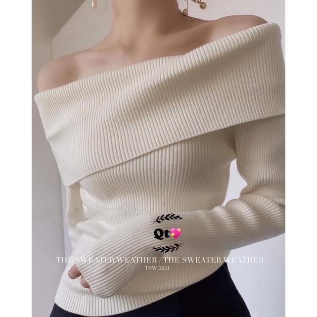 Áo len tăm trễ vai chất dày dặn, Áo len kiểu dáng ôm dài tay AS1828 - NhiNhi Shop