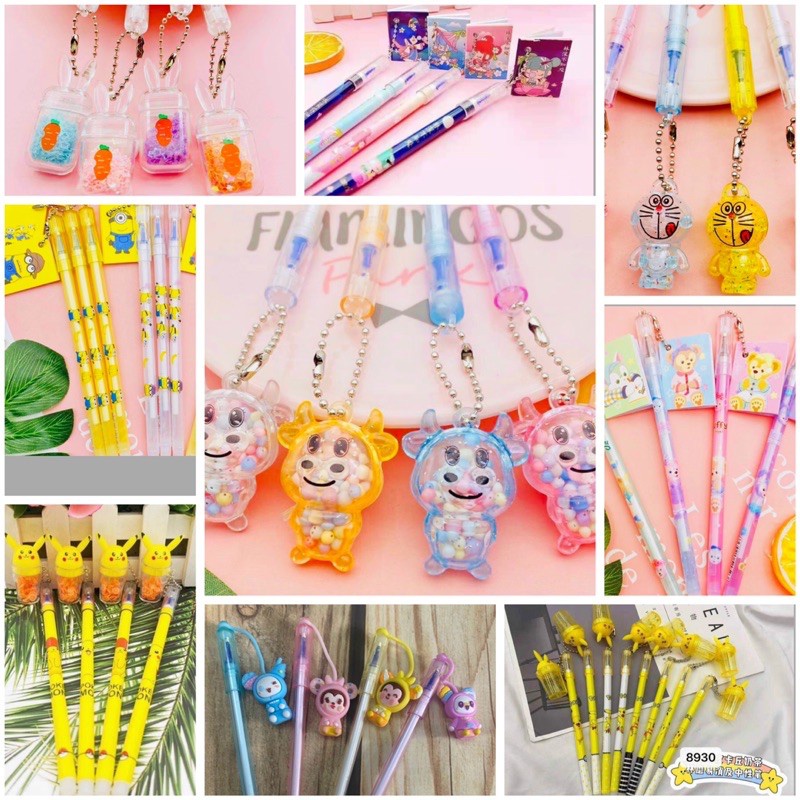 Set 12 Cây Bút Gel Tẩy Xóa Đươc nắp bút tòn ten dễ thương (mix nhiều mẫu)