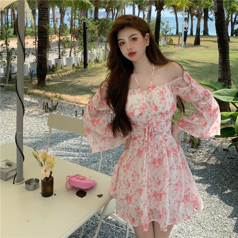 Đầm dáng xòe hoa nhí tay dài mini Emilyshop ulzzang