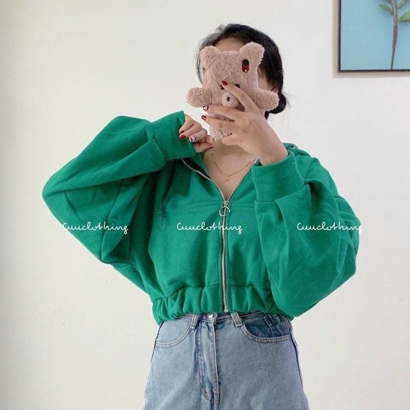 Khoác nỉ ngoại Tay phồng Croptop