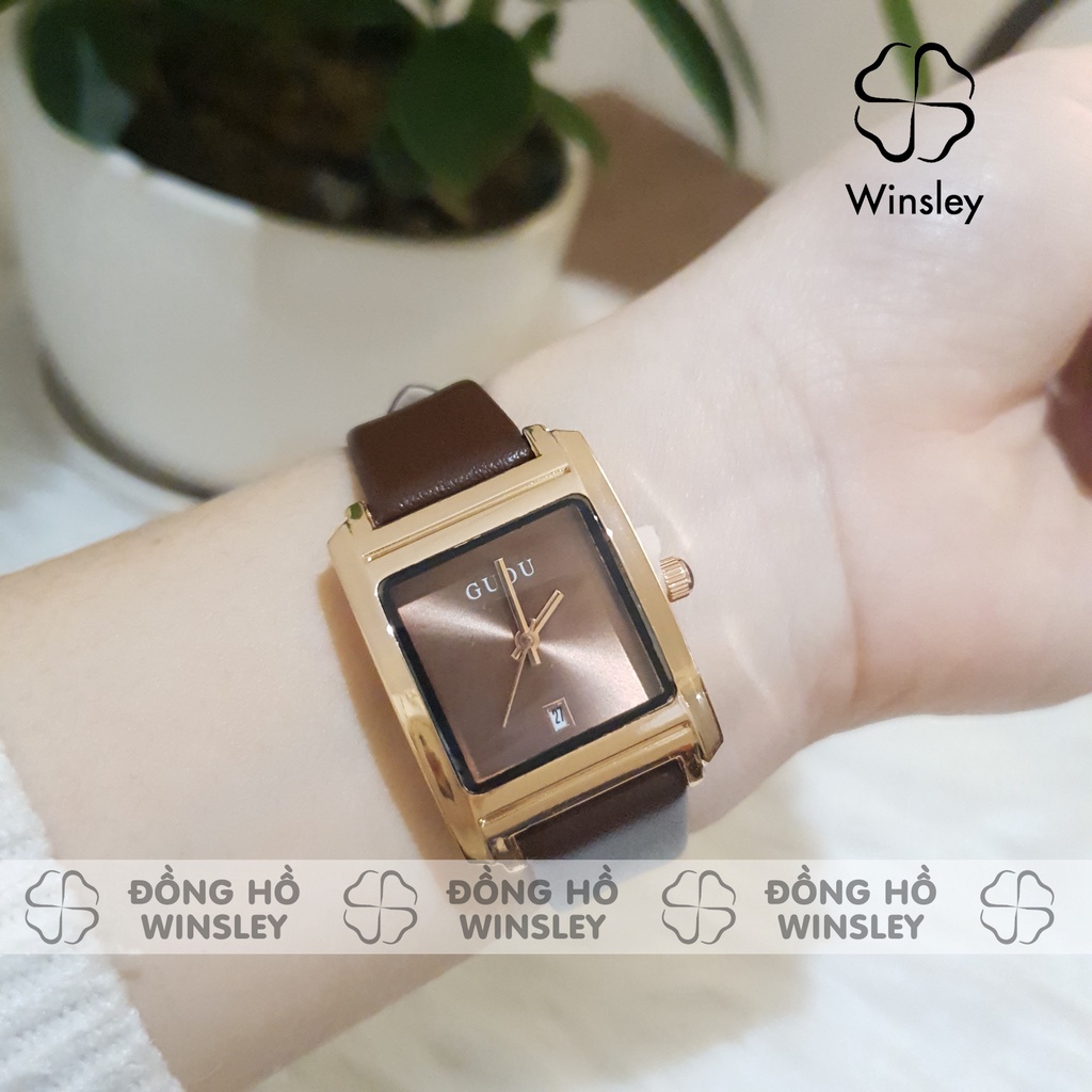 Đồng hồ nữ Guou dây da mặt vuông rẻ dây nhỏ chính hãng Tony Watch 68