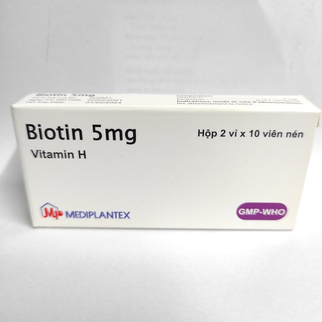 Biotin 5mg - Vitamin H - Giúp da và tóc đẹp - Hộp 20 viên